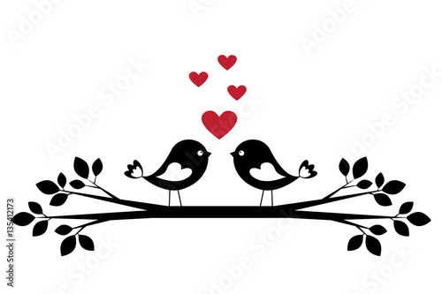 Silhouette cute birds in love