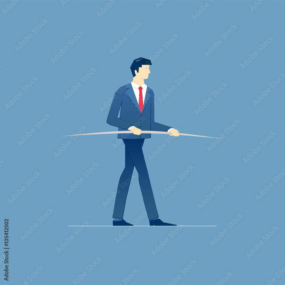 Businessman walks a tightrope