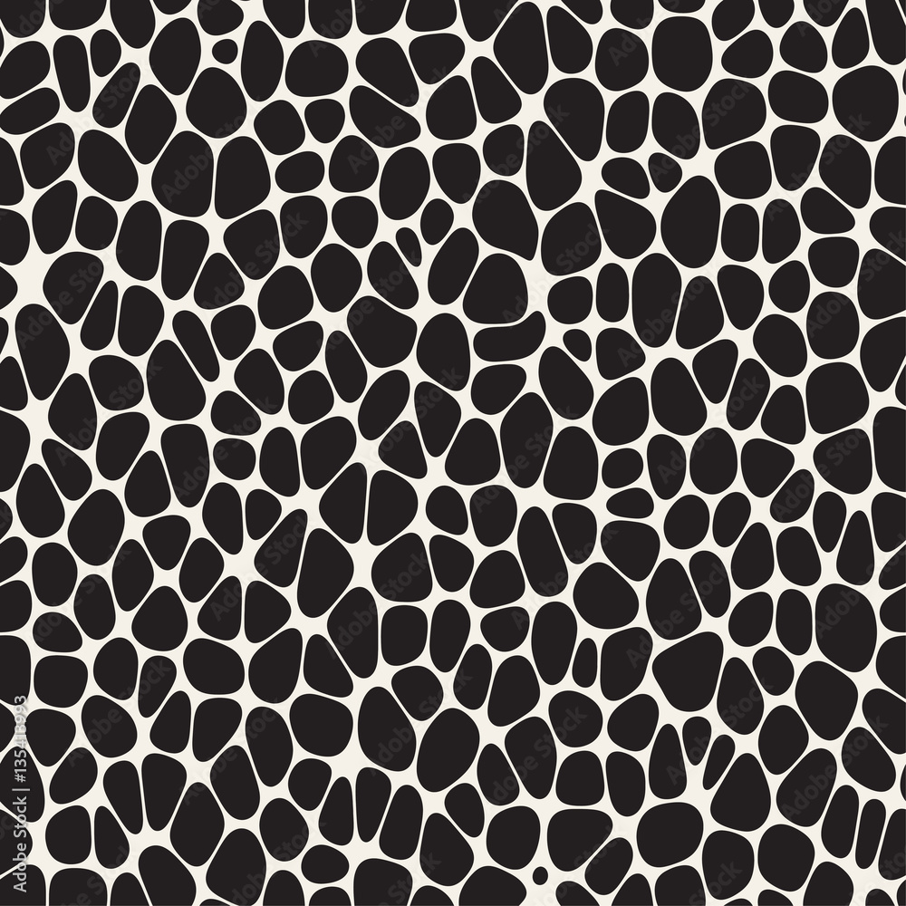 Organic Irregular Rounded Jumble Shapes. Vector Seamless Black and White Pattern