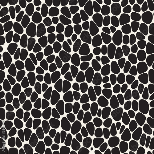 Organic Irregular Rounded Jumble Shapes. Vector Seamless Black and White Pattern