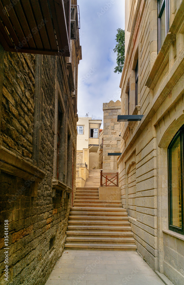 Narrow street in Old city, Icheri Sheher. Baku
