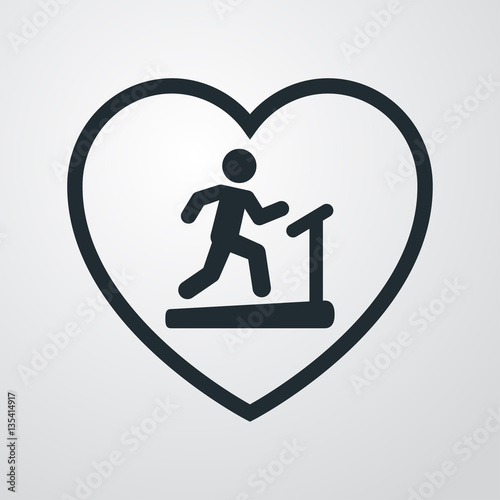 Icono plano cinta ergométrica en corazón en fondo degradado