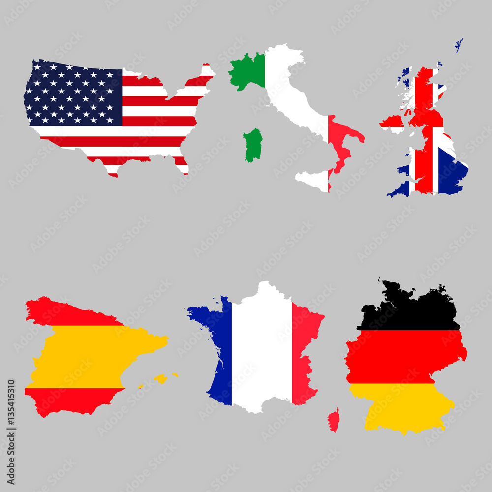 Set Of Map Flags Usa, Italy, United Kingdom, Spain, France, Germany Stock  Vector | Adobe Stock