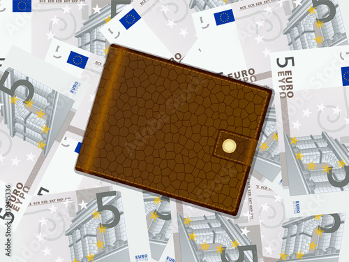 wallet on five euro background
