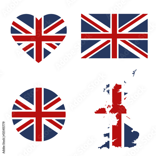 Symbols United Kingdon framed in different forms of the flag background