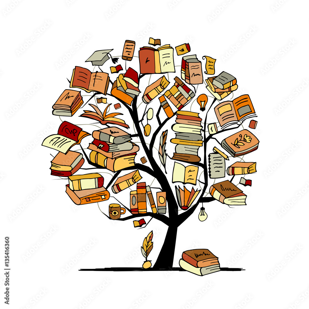 Fototapeta premium Books tree, sketch for your design