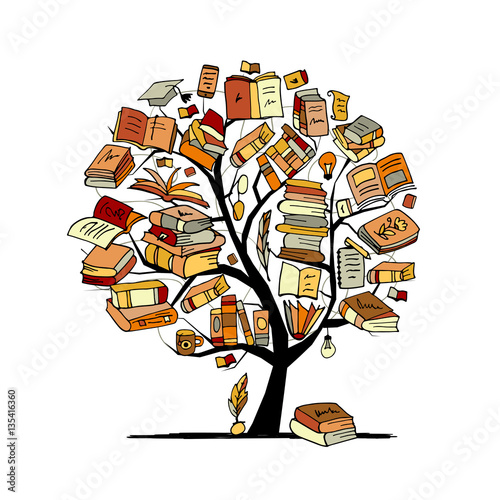 Books tree, sketch for your design