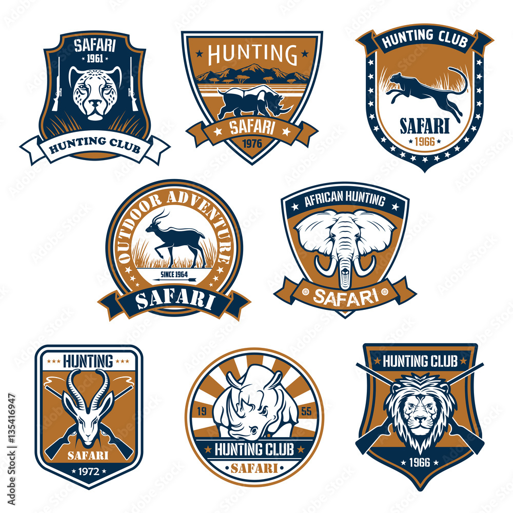 Naklejka premium Heraldry icons of wild safari animals