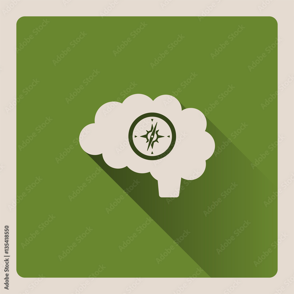 Guided brain illustration on green square background with shade Guided brain illustration on green square background with shade