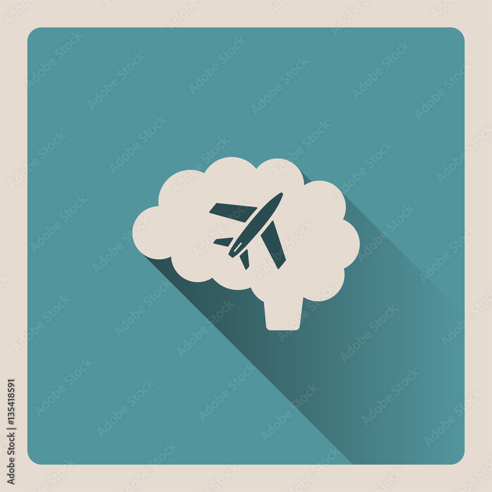 Brain thinking of traveling illustration on blue square background with shade Brain thinking of traveling illustration on blue square background with shade