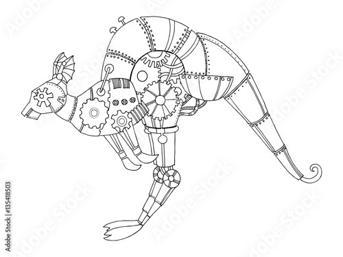 Steampunk style kangaroo coloring book vector