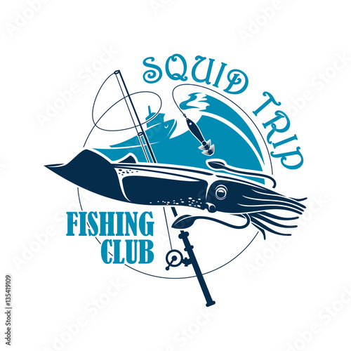 Fishing club vector icon for squid catch trip