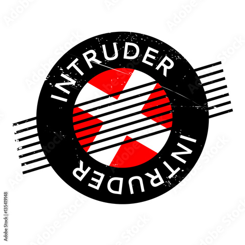 Intruder rubber stamp. Grunge design with dust scratches. Effects can be easily removed for a clean, crisp look. Color is easily changed.