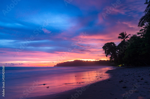 Colorful view from the beach during the sunset in Costa Rica