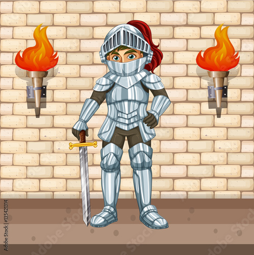 Knight in armour suit with silver sword