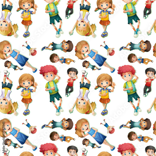 Seamless background design with happy kids