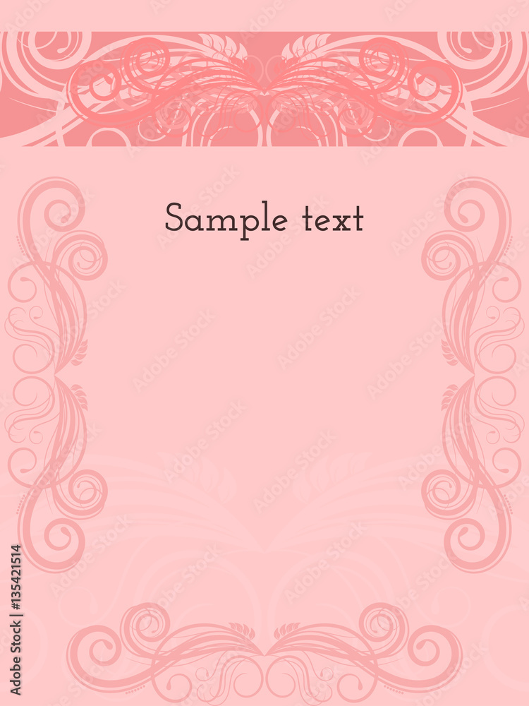 Background with ornamental frame. Shades of pink. Vector illustration