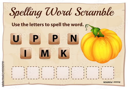 Spelling word scramble template with word pumpkin
