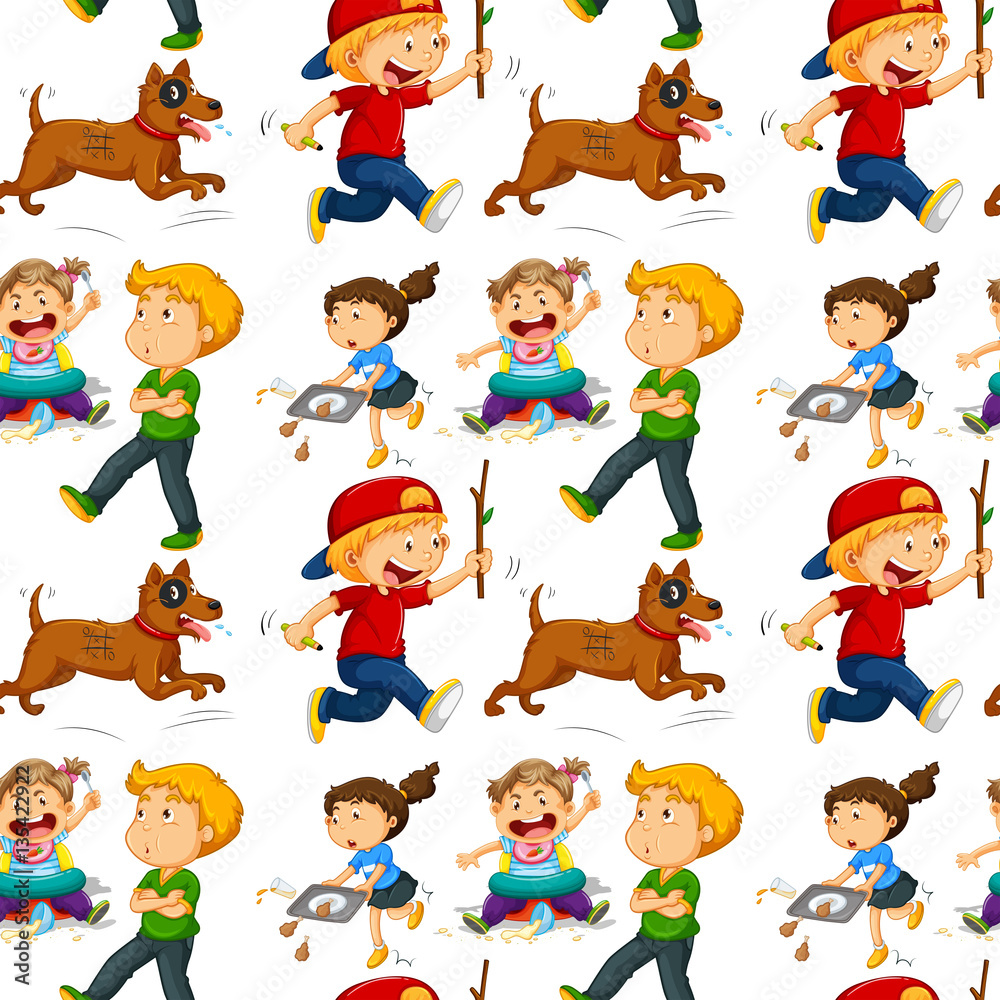 Seamless background design with boys and girls Seamless background design with boys and girls