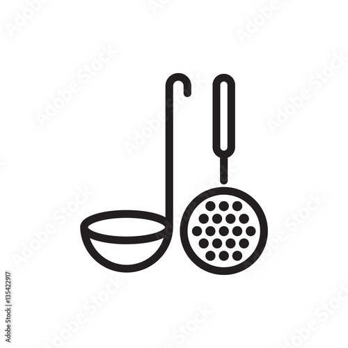 Ladle and skimmer linear silhouettes, isolated on white background.
