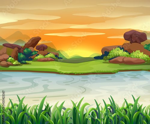 Nature scene with river flows