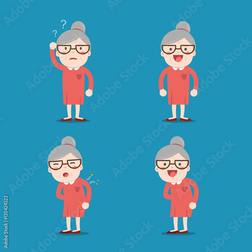 Old lady. Grandma in 4 Different Poses. 
