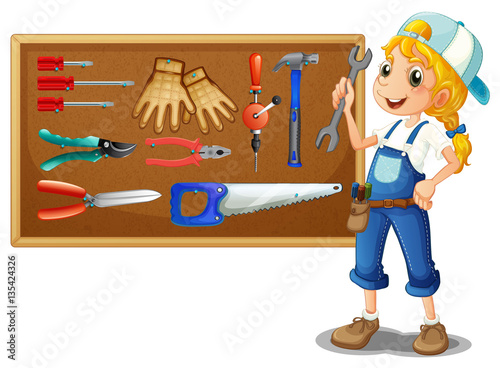 Female technician with many tools