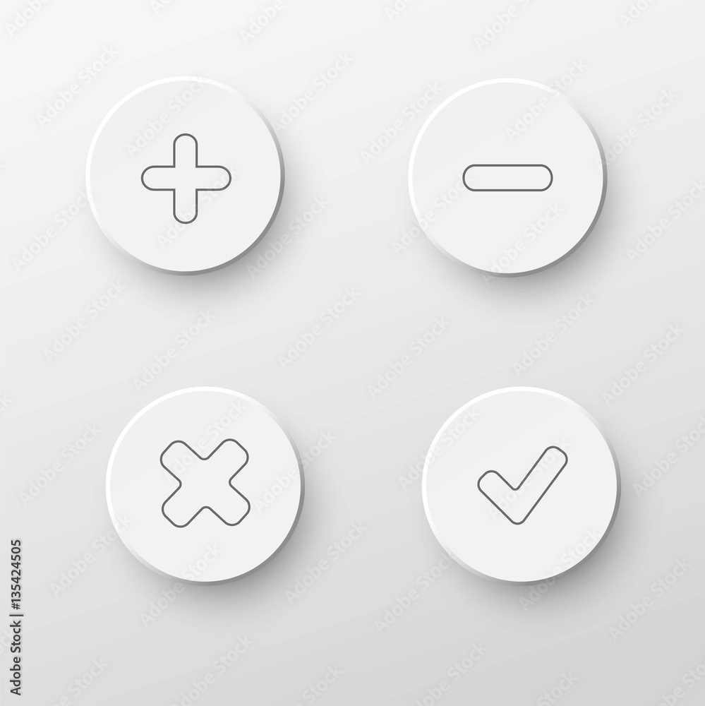 Four smooth validation Button with drop gray shadow on white Four smooth validation Button with drop gray shadow on white