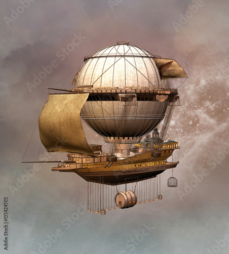 Obraz na plátně Steampunk vintage airship