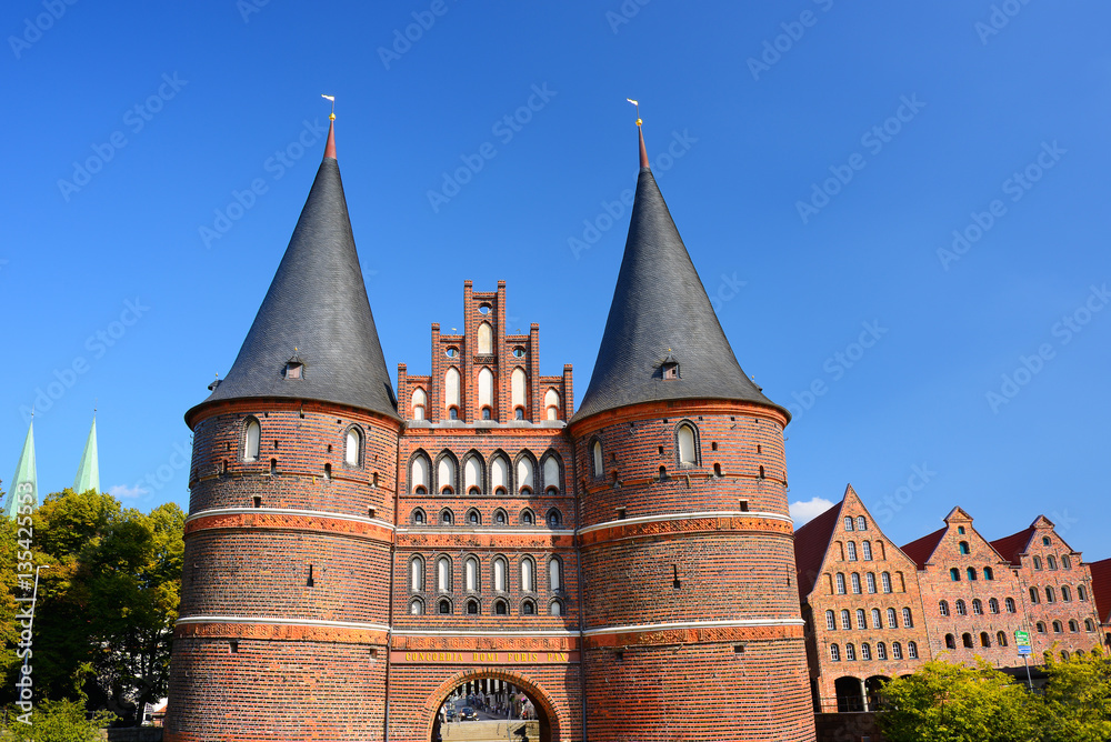 Holstentor Gate and Salzspeicher in Lubeck, Germany Holstentor Gate and Salzspeicher in Lubeck, Germany