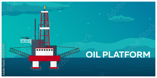 Oil Platform. Sea. Oil exploration. Vector flat illustration.