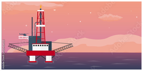 Oil Platform. Sea. Oil exploration. Vector flat illustration.