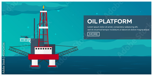 Oil Platform. Sea. Oil exploration. Vector flat illustration.