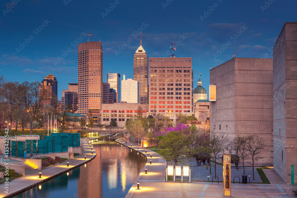 Indianapolis. Cityscape image of downtown Indianapolis, Indiana during twilight blue hour.