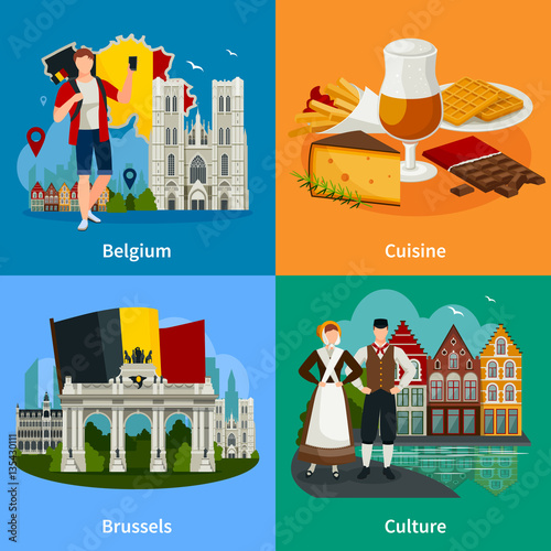 Belgian Landmarks Flat Style Travel Concept