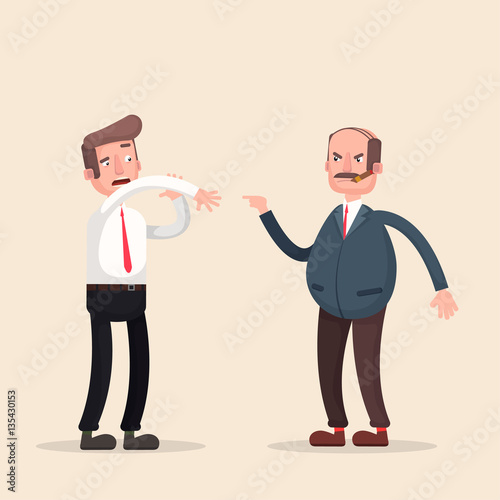 Boss man character screams on worker.