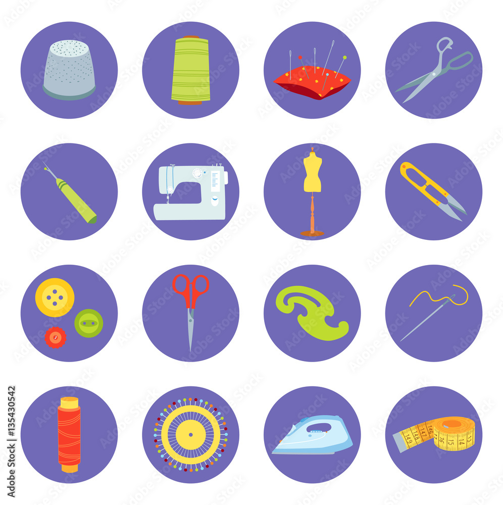 Set of sewing tools icons