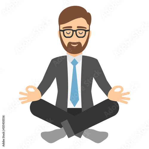 Businessman in suit meditating.