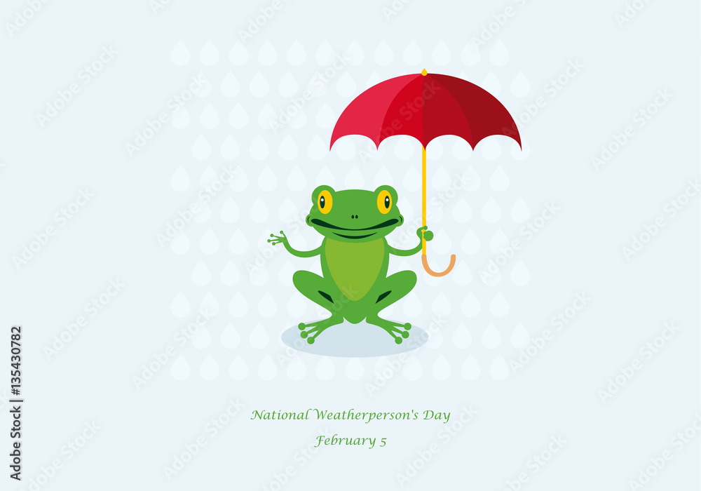 Fototapeta premium National Weatherperson's Day vector. Frog with umbrella cartoon character. Important day