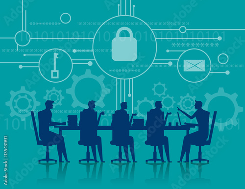 Cybersecurity. Business meeting security. Concept business illus