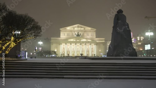 Moscow in the snow: Bolshoi Theatre at night