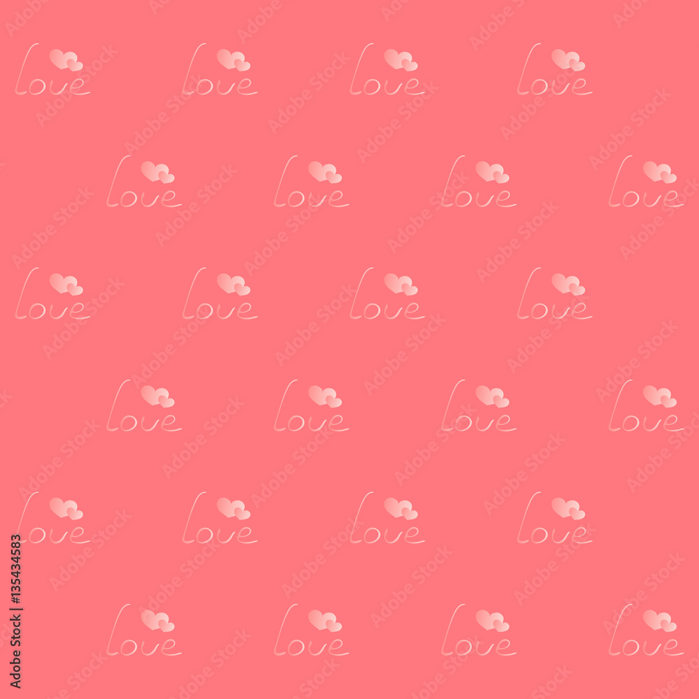 Inscription Love with two hearts. Seamless pattern for Valentine's Day. Design background, wrapping paper, wallpaper, tracery for textile industry Inscription Love with two hearts. Seamless pattern for Valentine's Day. Design background, wrapping paper, wallpaper, tracery for textile industry