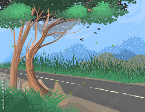 Beautiful roadside scene vector transport nature background