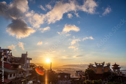 Taiwanese monastery temple in Jiufen at sunset