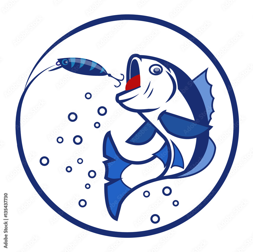 Fototapeta premium Fishing logo with fly fish vector illustration