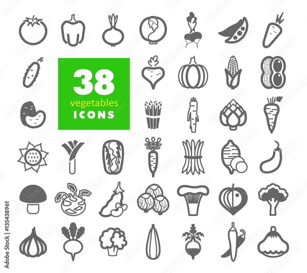 Vegetables outline icons set Vegetables outline icons set