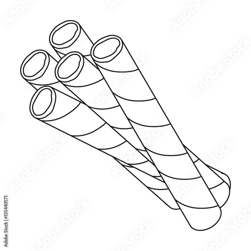 Chocolate wafer straws icon in outline style isolated on white background. Chocolate desserts symbol stock vector illustration.