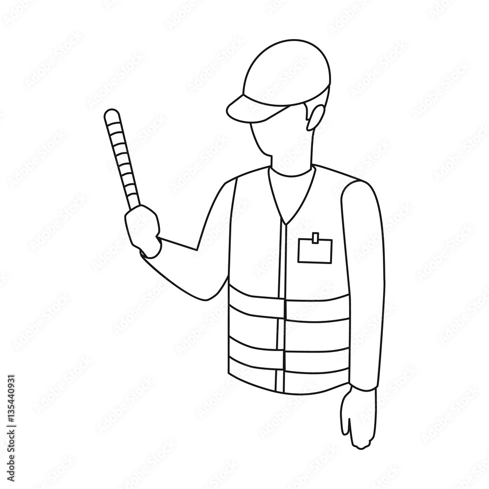 Parking attendant icon in outline style isolated on white background
