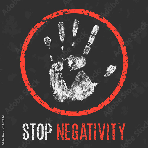 Vector. Negative human states and emotions. Stop negativity.