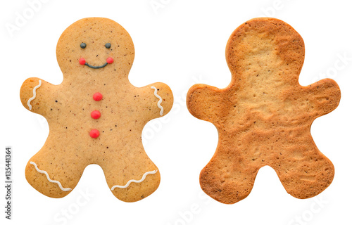 Two side of Gingerbread man isolated on white background. Clipping path The front and bottom sides